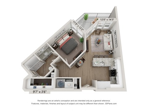 Floor plan for 1 bed, 1 bath, 680 sqft